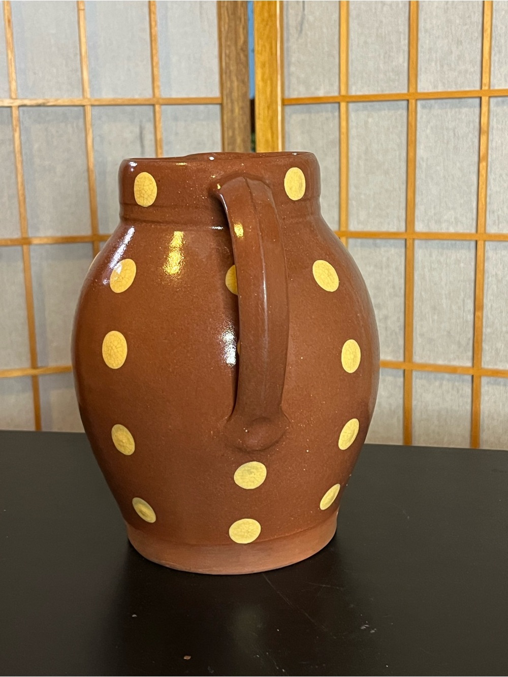 Vintage 2003 redware ceramic polka dot pitcher vase Wisconsin Pottery 8" - Picture 4 of 8